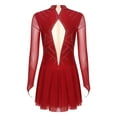 thumbnail image 4 of Alvivi Womens Figure Skating Dance Leotard Shiny Rhinestones Mock Neck Sheer Mesh Long Sleeve Dress Burgundy L, 4 of 7