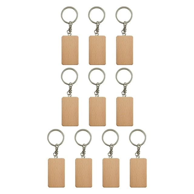 Bunblic 10Pcs Key Tag Collectible Accessories DIY Decoration Unfinished Wood Keyring C
