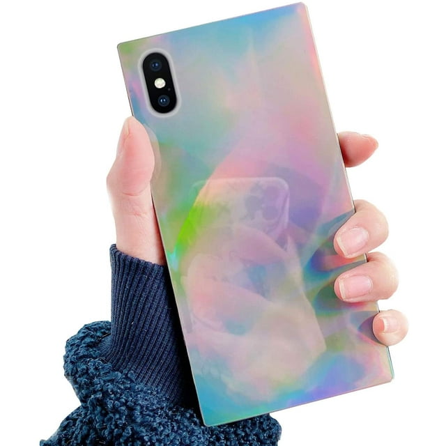 for iPhone Iridescent Case, Fashion Sparkly Laser Color Changing Luxury Design Anti-Fall Slim Thin Soft Flexible TPU Bumper Protective Back Cover Shiny Phone Case (iPhone 12Pro,Black)