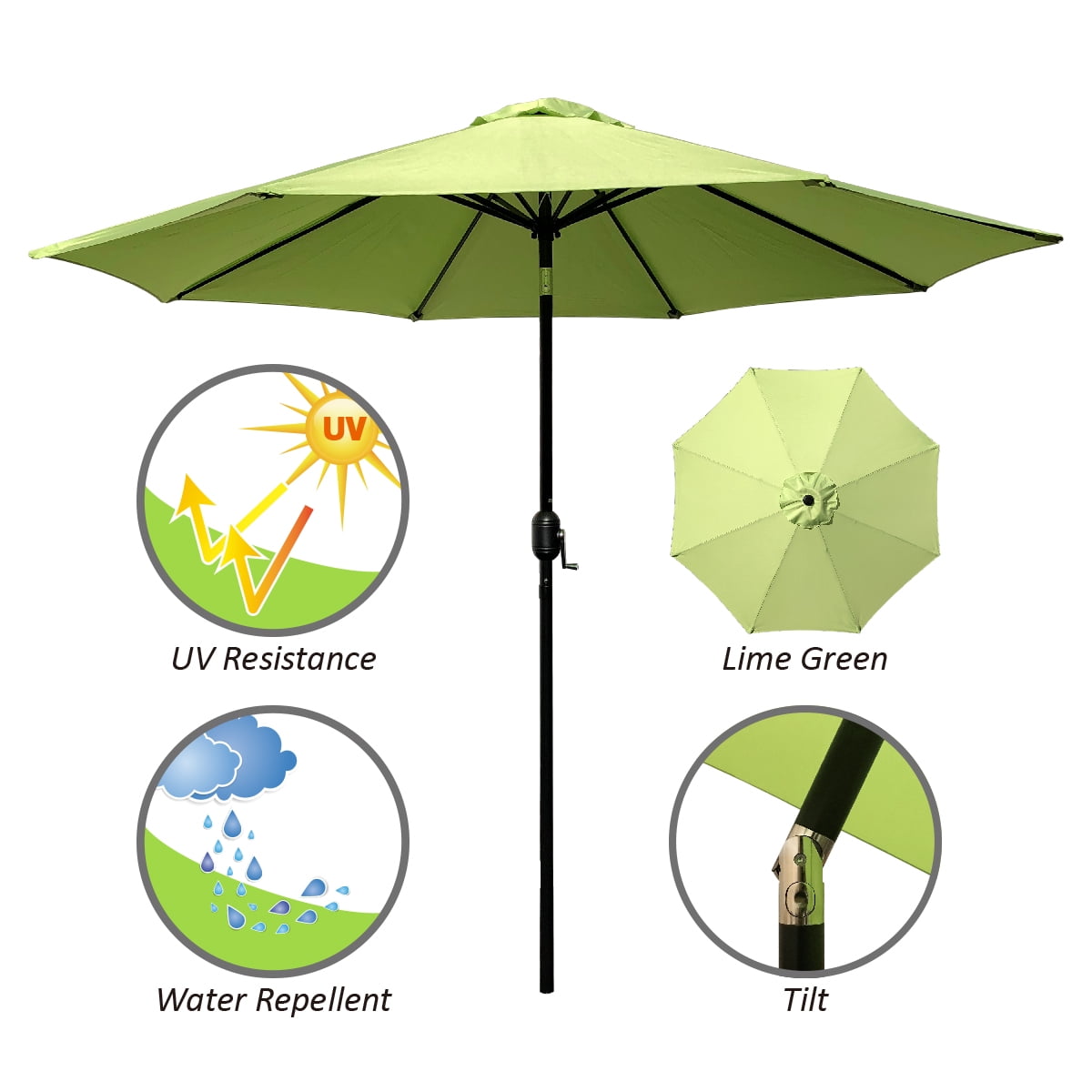 Abble 7.92' Green Round Market Patio Umbrellas, UV Resistant