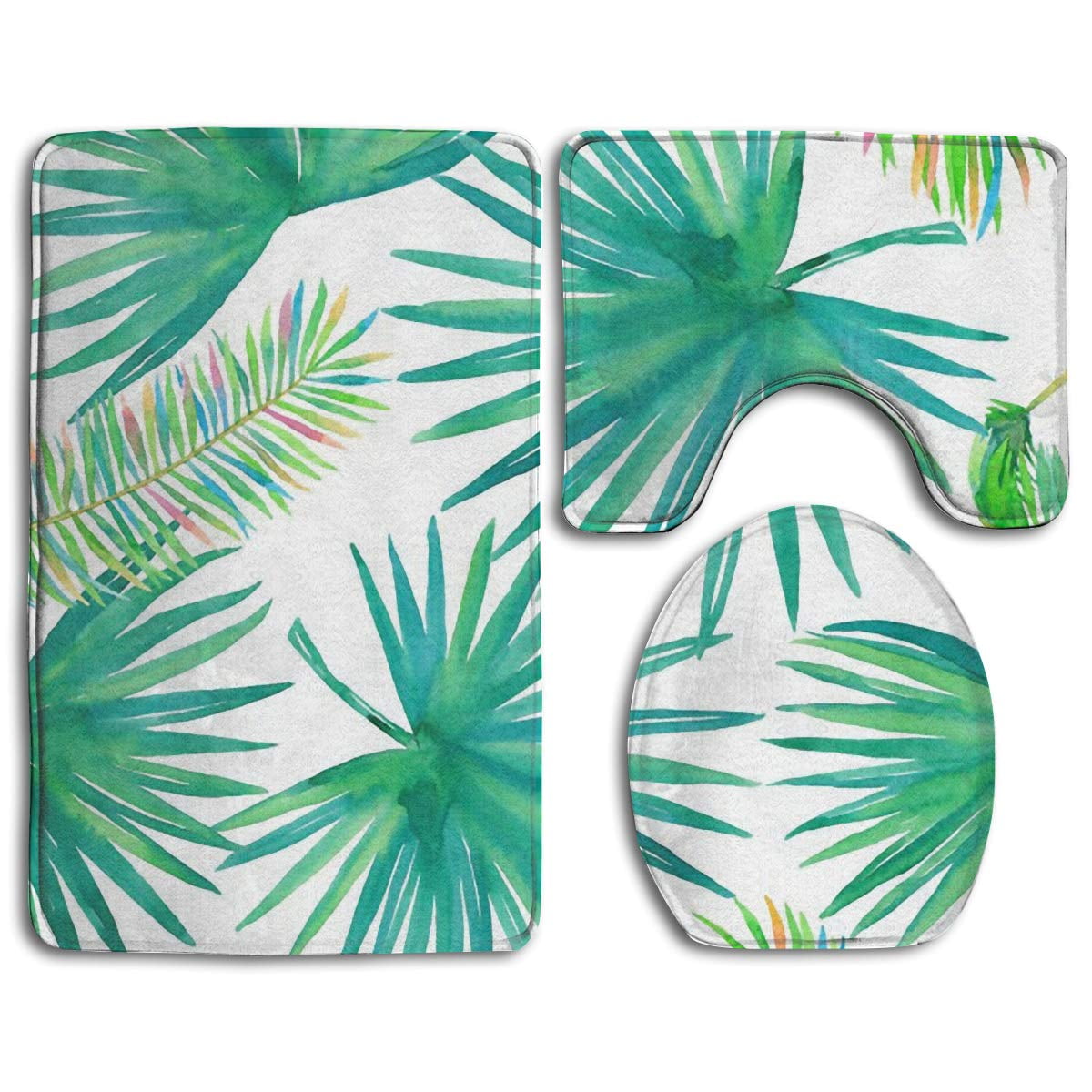 PUDMAD Tropical Plant Palm Tree Leaves 3 Piece Bathroom Rugs Set Bath