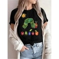 thumbnail image 1 of Women's Soft Blend Short Sleeve T-Shirt - Whimsical for CaTeRPiLLaR & Fruit Cartoon Print, Round Neck, Machine Washable, Lightweight & Breathable for Spring/Summer, everyday Tshirt | Playful, 1 of 6