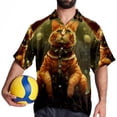 thumbnail image 4 of Retro Cat Men's Hawaiian Poplin Casual Printed Button Down Short Summer Beach Shirts, Unisex, 4 of 6