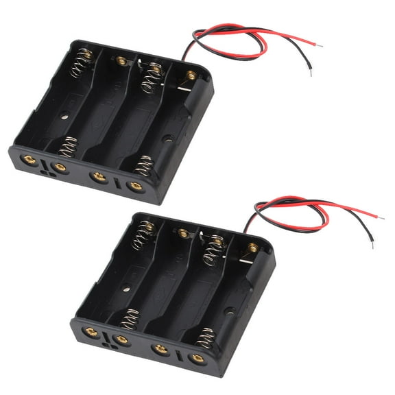 Unique Bargains 2 x Black Plastic 4 x 1.5V AA Batteries Wired Battery Holder Case Storage