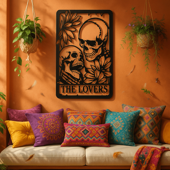 1pc Exquisite Bohemian Gothic Metal Skull Couple Wall Art - Halloween & Christmas Holiday Decor for Indoor Outdoor Home, Yard, Balcony, Living Room, Bathroom, Bedroom, Kitchen Wall Decoration