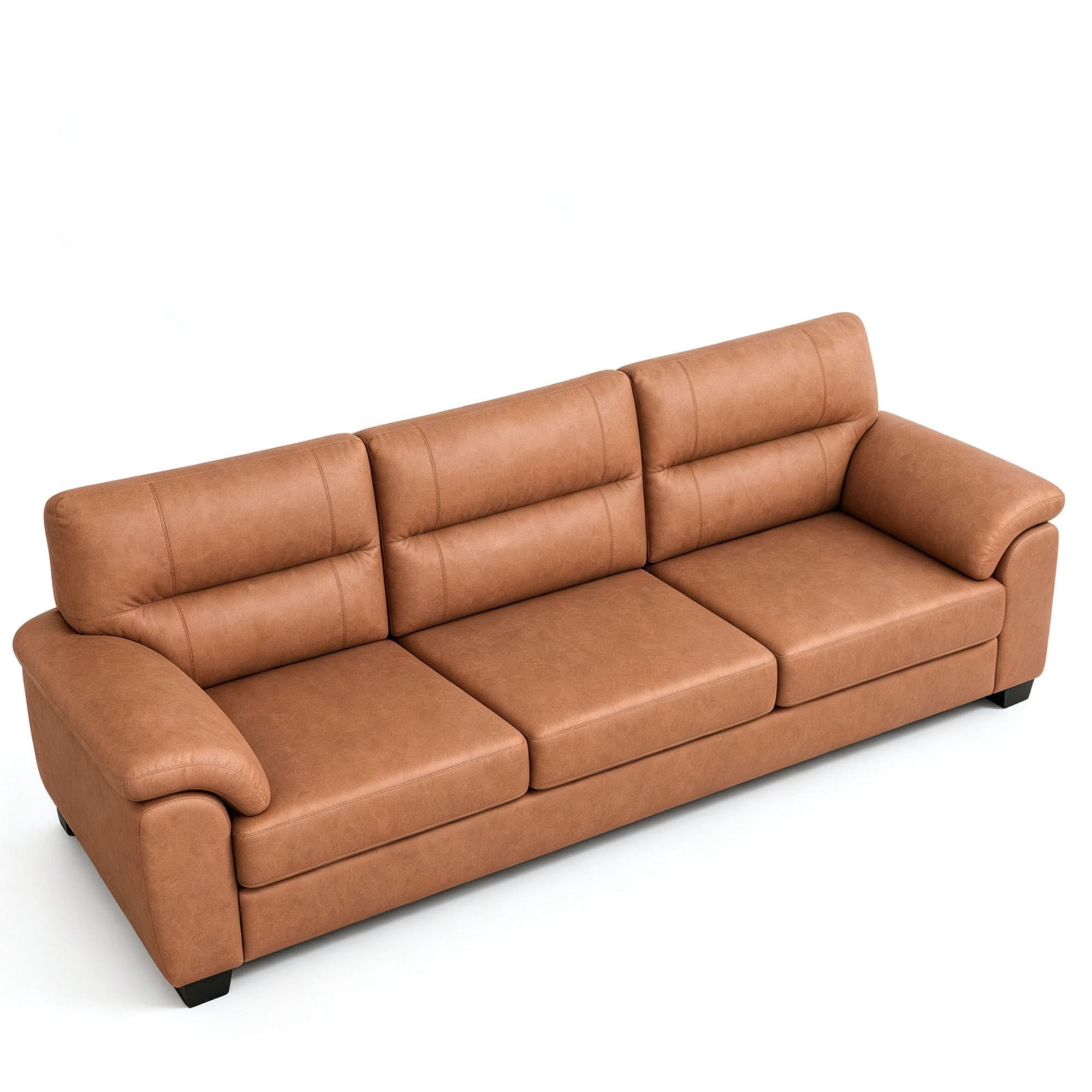DEALTOPS 84" Tech Cloth 3-Seat Sofa, Mid-Century Vintage Couch with Pillow Arms, Brown
