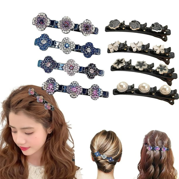Pinzas para el cabello trenzadas con piedras de cristal brillantes, pinzas para el cabello con diamantes de imitación pequeñas, pinzas para el cabello trenzadas para mujeres (8 piezas-A)
