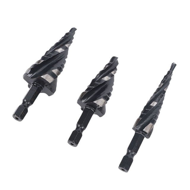 Juego De 3 Brocas Escalonadas En Espiral, Vástago Hexagonal De Acero De Alta Velocidad, 4 Puntas De Flauta Para Metal, Aluminio, Madera, Plástico, 1/8-1/2 1/4-3/4 3/16-7/8