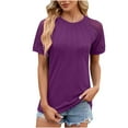 thumbnail image 2 of Tops For Women Trendy Women's Solid Color Round Neck Short Sleeved Lace Top, 2 of 3