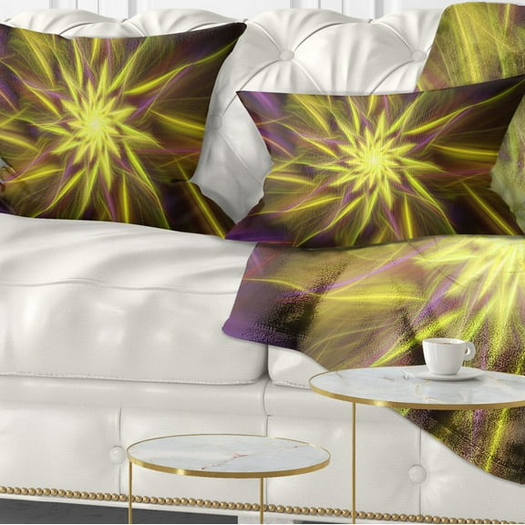 Designart Shining Golden Exotic Fractal Flower - Floral Throw Pillow - 12x20