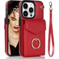 thumbnail image 1 of MYKOMI Wallet Phone Case for Apple iPhone 12 Pro Max Leather Case with Card Holder & 360° Ring Kickstand & Wrist Strap Purse Cover Magnetic Closure Flip Handbag Shell for Women, 1 of 8
