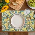thumbnail image 4 of Yellow Teal Boho Botanical Placemats Set of 6, Southwestern Leaves Ethnic Tribal Placemats for Dining Table, Place Mats for Kitchen Tabletop, Waterproof Wipeable Dining Table Mats Set, 4 of 9