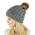 thumbnail image 3 of C.C Thick Cable Knit Faux Fuzzy Fur Pom Fleece Lined Skull Cap Cuff Beanie, Confetti Natural Gray, 3 of 4