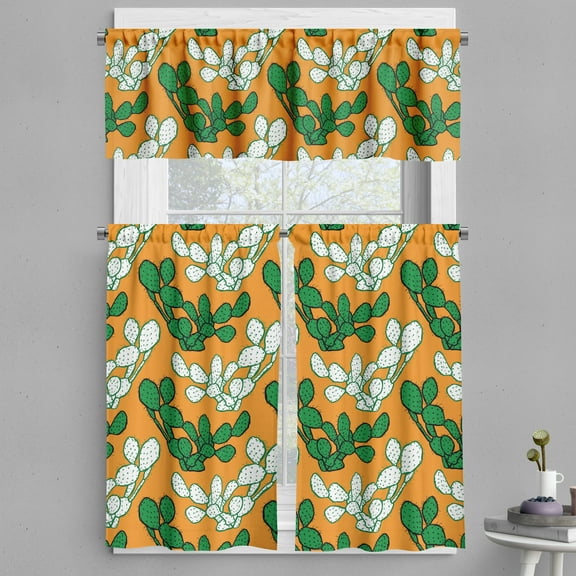 Ambesonne Succulent Valance & Curtain, Cactus Plant Silhouettes, 55"x30", Marigold Jade Green