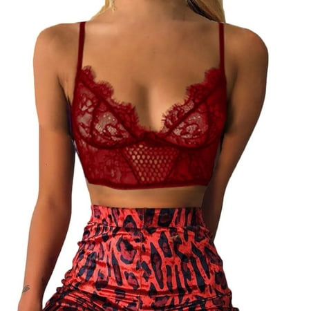 

DNDKILG 2PCS Women s Lace Teddy Lingerie Set High Waisted Bra and Panty Sets Sexy Babydoll Lingerie Red S