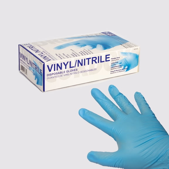 Karat Nitrile/ Vinyl Gloves, Disposable Powder Free & Latex Free, Blue, One Size Fits Most, 1 Pack (100 Count)