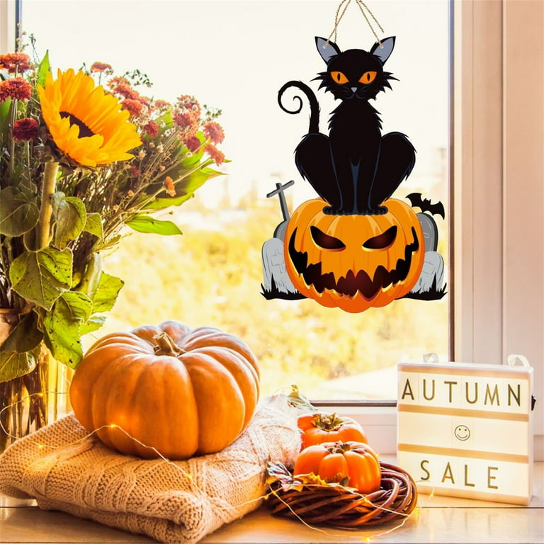 Fun Halloween Door Wreath with sign/black deals cat and pumpkins/ witches/ Halloween decor/ Spooky wreaths/ free shipping