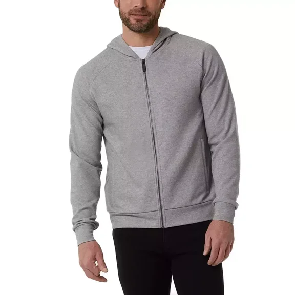 32 Degrees Men's Pique Full Zip Hoodie, Gray, M