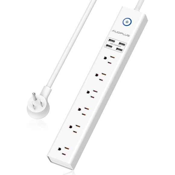 Regleta protectora contra sobretensiones AUOPLUS: 6 salidas de CA con 4 puertos USB