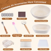 ALLJOY Bread Proofing Basket Set of 2,9 Inch Round Banneton Baskets with Linen Liners, Dough Scraper, Bread Lame, Whisk & Baking Tools for Sourdough Bread Making