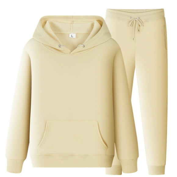 Yoodem Mens Sweatsuit Track Suits Mensmen and Women Sports Suit Autumn and Winter Leisure Solid Color Hooded Sweater Pants with Tassels Sports Suit Sweatsuits for Men Beige S