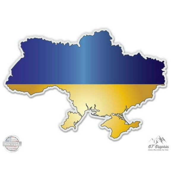 Ukraine Map Flag Country Shape - 3" Vinyl Sticker - For Car Laptop I-Pad Phone Helmet Hard Hat - Waterproof Decal