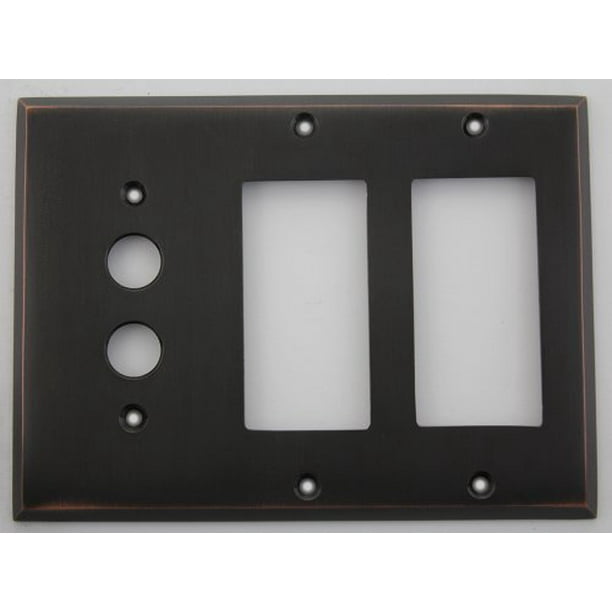 Classic Accents Oil Rubbed Bronze 3 Gang Wall Plate 1 Push Button Light Switch 2 GFI/Rocker