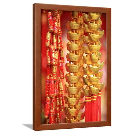 Chinese New Year Decorations.Fake Gold Ingot Best Wishes for Wealthy in the Coming New Year Framed Print Wall Art By (Best Place To Get Fake Yeezys)