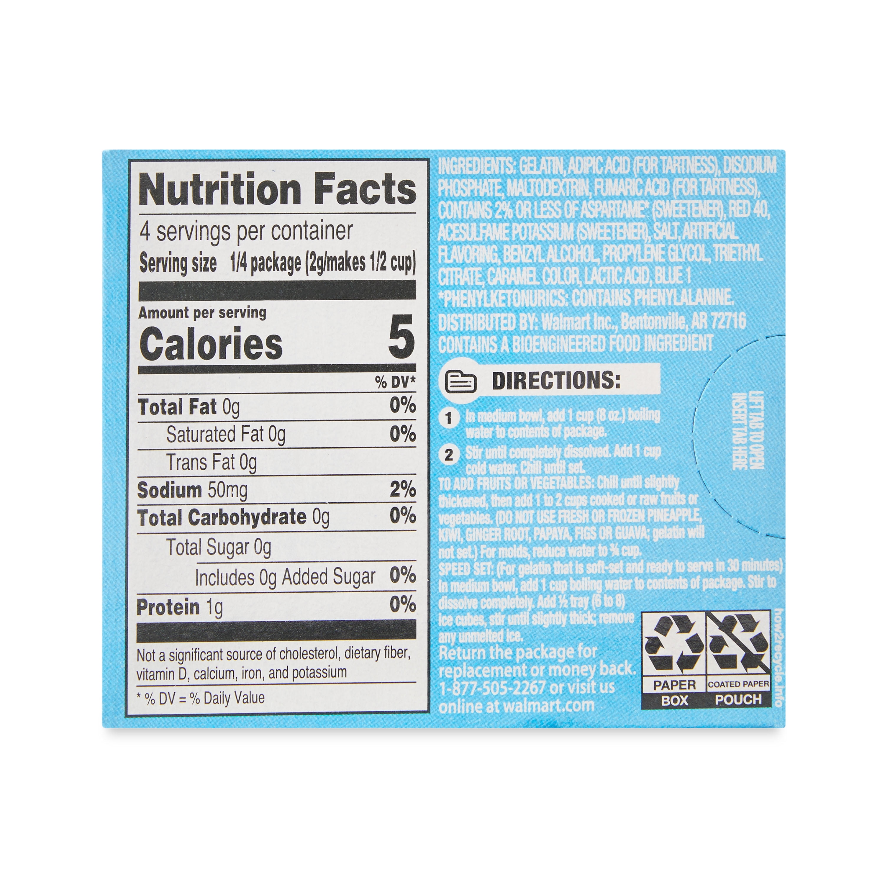 Great Value Sugar Free Raspberry Gelatin Dessert, 0.3 oz
