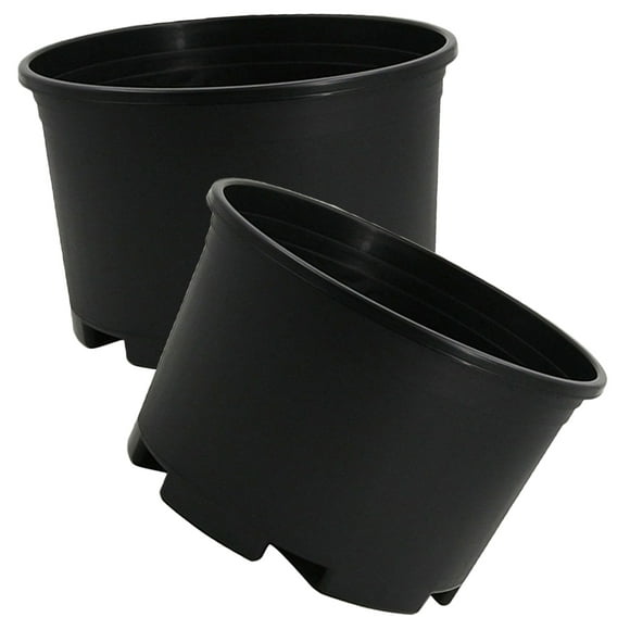 SKISUNO 2pcs Large Flower Pots Black Round with Drainage Holes for Balcony Use