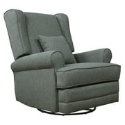 Evolur Melbourne Wing Back Swivel Glider I Nursery Glider I Durable Soft Fabric I Bonus Pillow In Iron