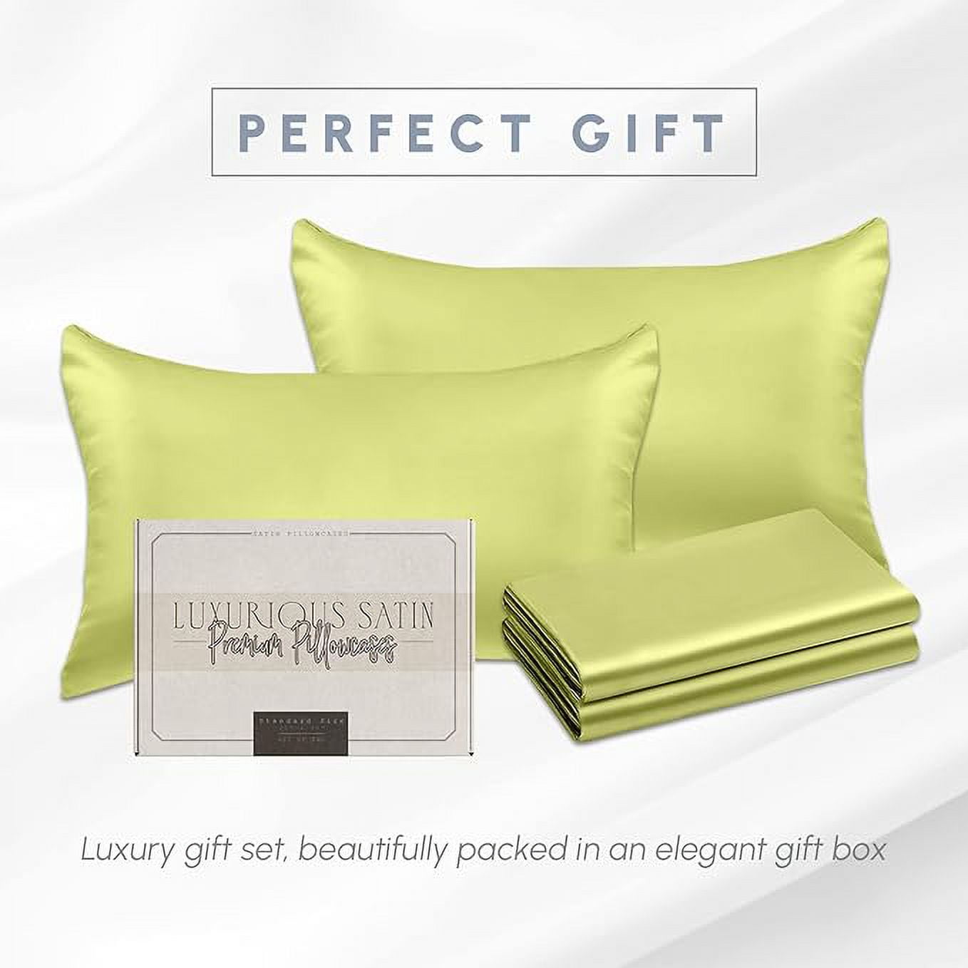 Cooling Viscose Satin Pillowcase 4-Pack Set with Hidden Zipper Closure, Standard/Queen,Pistachio Green