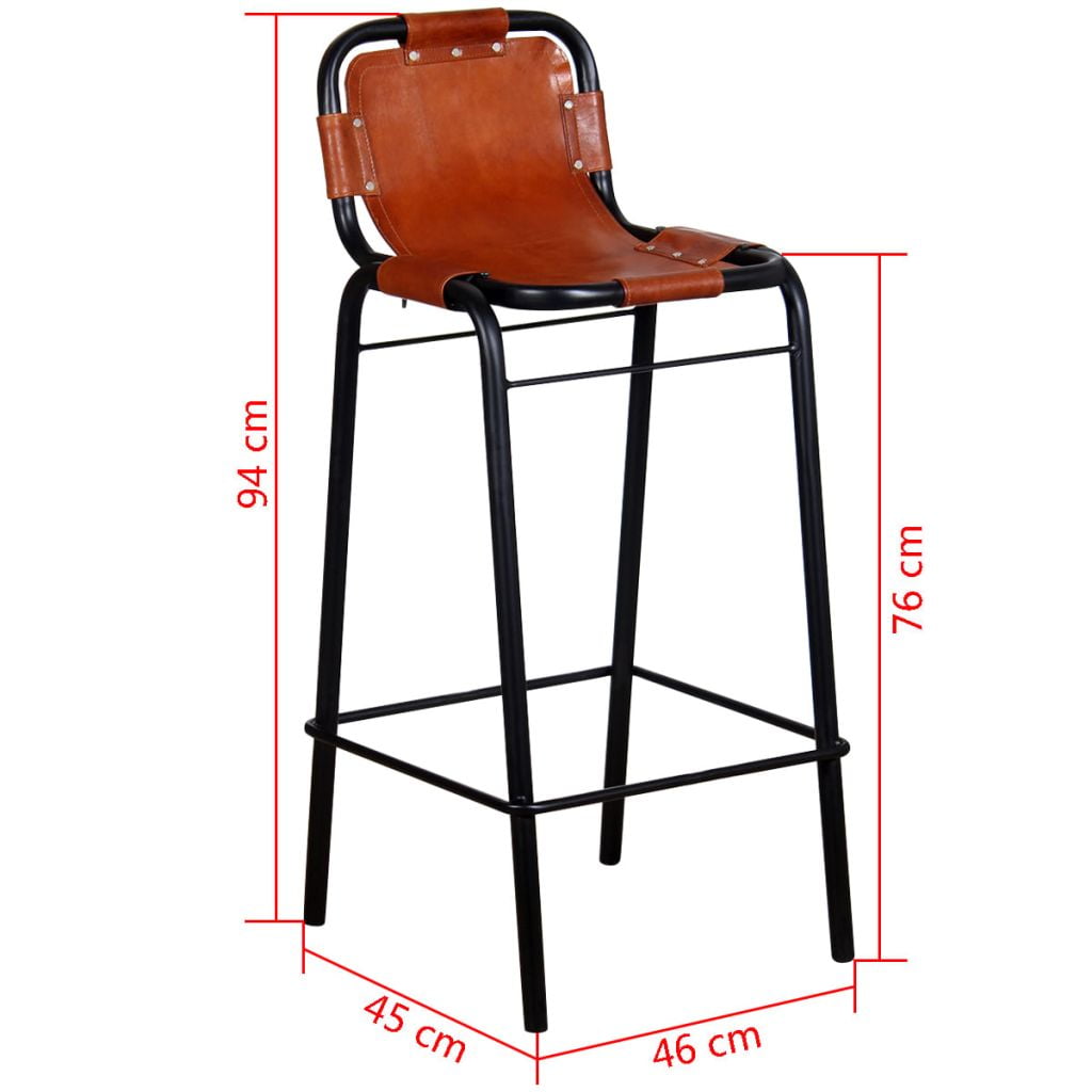 Kepooman 2 Pcs Modern Kitchen Genuine Leather Bar Stool Set with Low Back, Brown