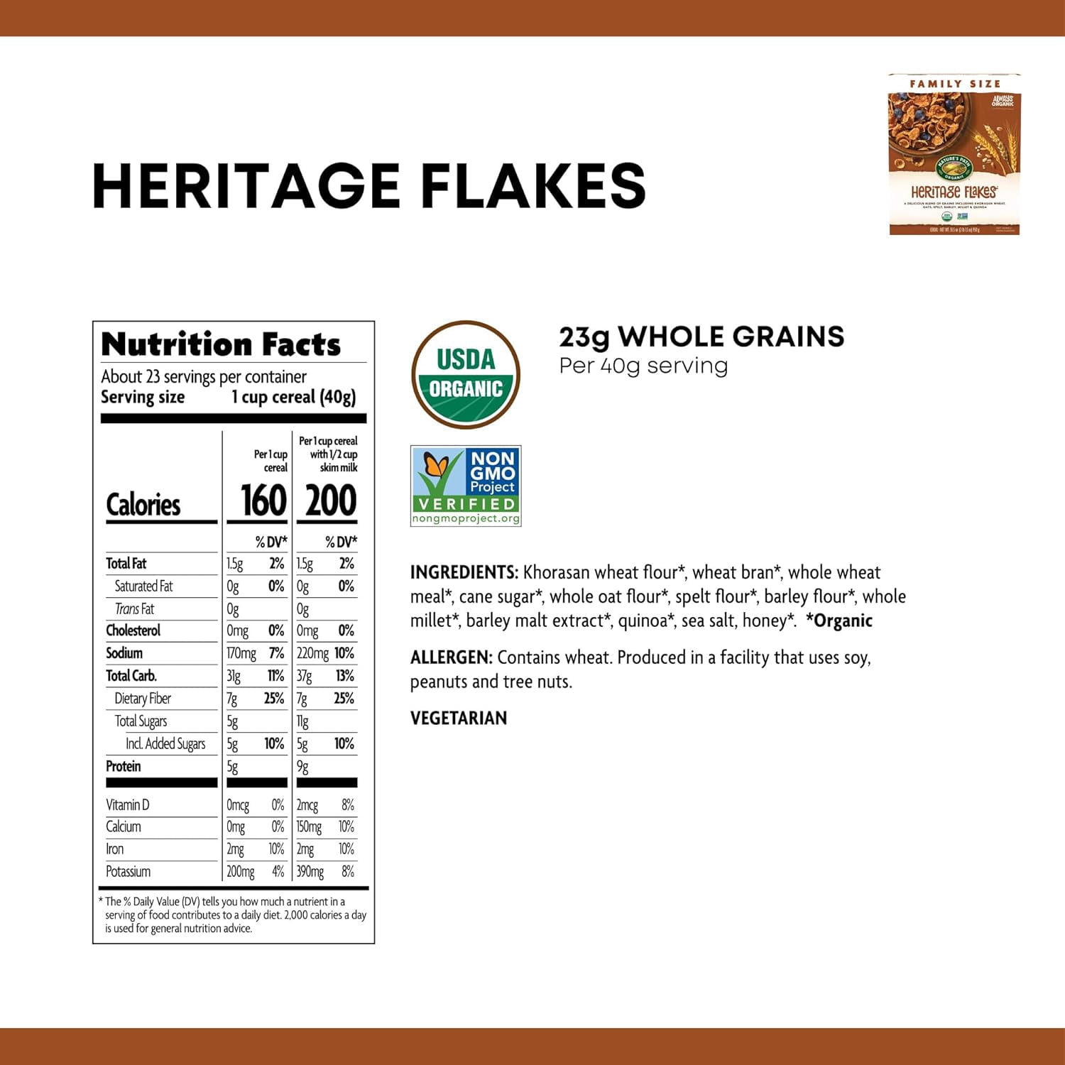 Nature's Path Heritage Flakes Organic Cereal 33.5 oz Pack of 3