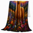 thumbnail image 2 of Vibrant Sunset Llama Wildflower Meadow, Peaceful Mountain Lake Scene, Warm Flannel Blanket for Cabin and Lodge with Detailed Artwork, Outdoor Lovers Camping Gift, Rustic Home Decor, 2 of 9