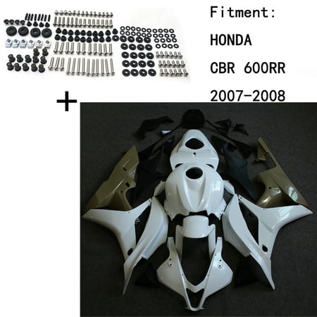 HTTMT Replacement of Unpainted ABS Body work Fairing Kit w/ screw For HONDA CBR600RR 2007-2008 (Best Meth Injection Kit)