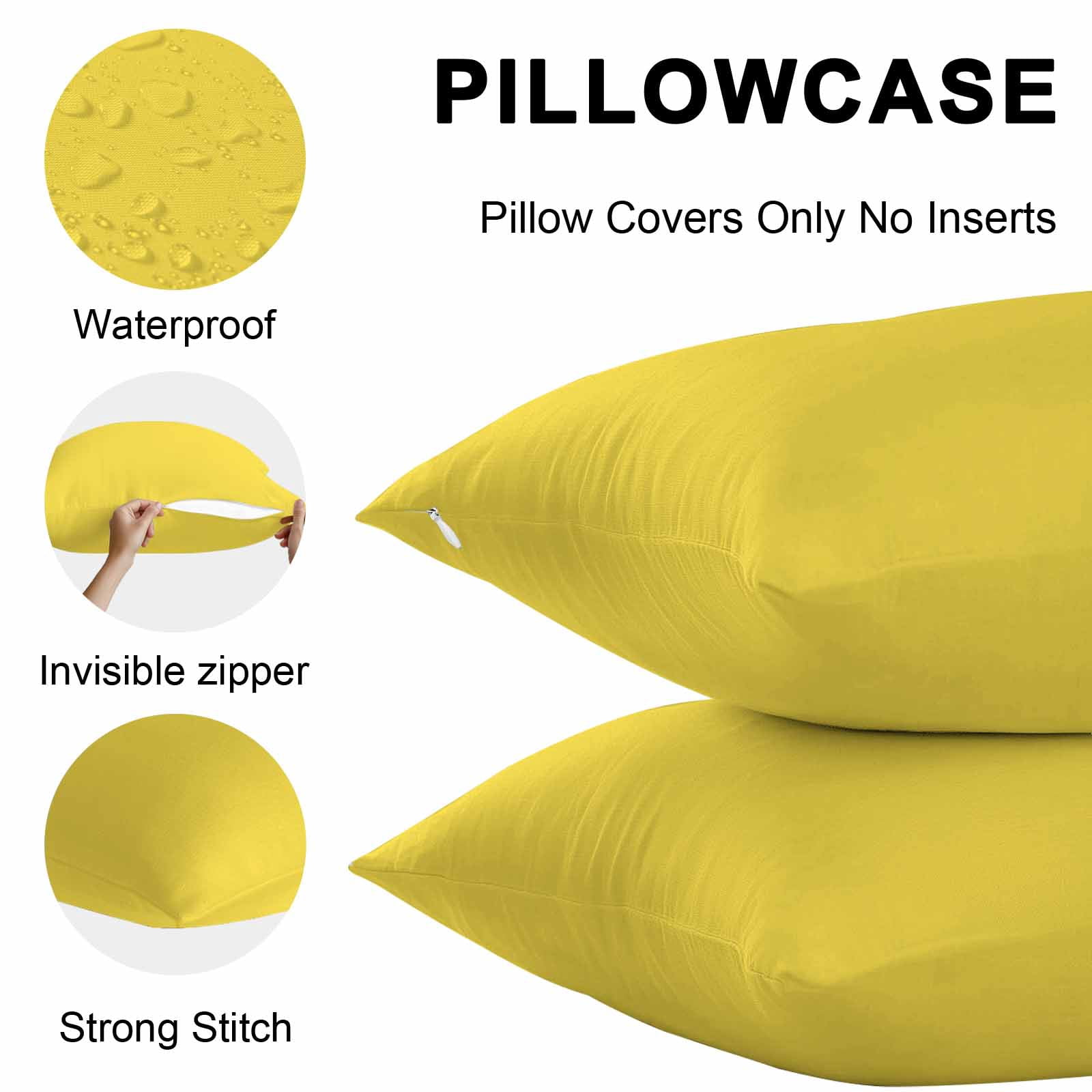 Lemon Yellow Throw Pillow Covers 16x16 Inch Set of 2, Farmhouse Solid Yellow Color Modern Art Waterproof Outdoor Pillow Covers, Decorative Cushion Pillowcases for Couch, Sofa, Bed, Garden, Patio