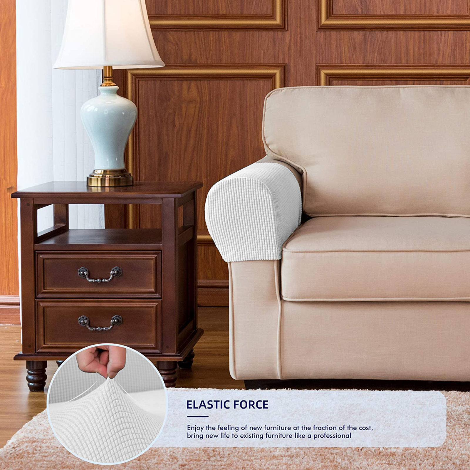 Stretch Armrest Covers, Anti-Slip Couch Arm Cover Spandex Armchair Slipcover for Recliner Sofa Washable Sofa Arm Protector with Twist Needle-white-2 pcs