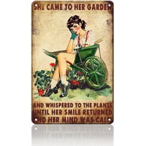 Garden Metal Tin Sign She Came to Her Garden and Whispered To The Plants Vintage Tin Sign for Patio Porch Home Women Cave and Yard Wall Decor 8x12inch