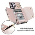 thumbnail image 6 of Crossbody Strap Wallet Case for Samsung Galaxy S24 Ultra with Wrist Strap, 360° Rotating Ring Kickstand & Card Holder PU Leather Purse Magnetic Snap Zipper Case Cover for Galaxy S24 Ultra, Rosegold, 6 of 9