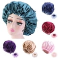 thumbnail image 2 of Womens Sleep Night Cap Wide Band Satin Bonnet for Hair Beauty,Hair Care Cap,Solid Satin Bonnet Silk Nightcap for Women, 2 of 5