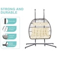 thumbnail image 6 of Aukfa Double Swing Egg Chair with Stand 2 Person Indoor Outdoor Wicker Loveseat with Cushions, Beige, 6 of 10