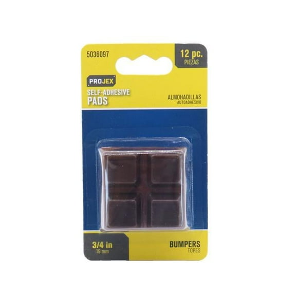 0.75 x 0.75 in. Vinyl Self Adhesive Bumper Pad - Square, Brown - Pack of 12