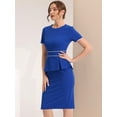 thumbnail image 3 of Vestido ajustado Allegra K de manga corta con ribete en contraste y cuello redondo Azul Real XS, 3 of 4