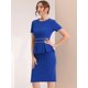 thumbnail image 3 of Vestido ajustado Allegra K de manga corta con ribete en contraste y cuello redondo Azul Real XS, 3 of 4
