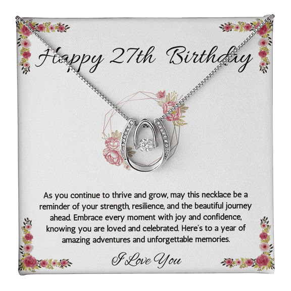 27th Birthday Women Gift Lucky in Love Message Card Necklace for Daughter Sister Girlfriend Jewelry From dad Mom Brother friend