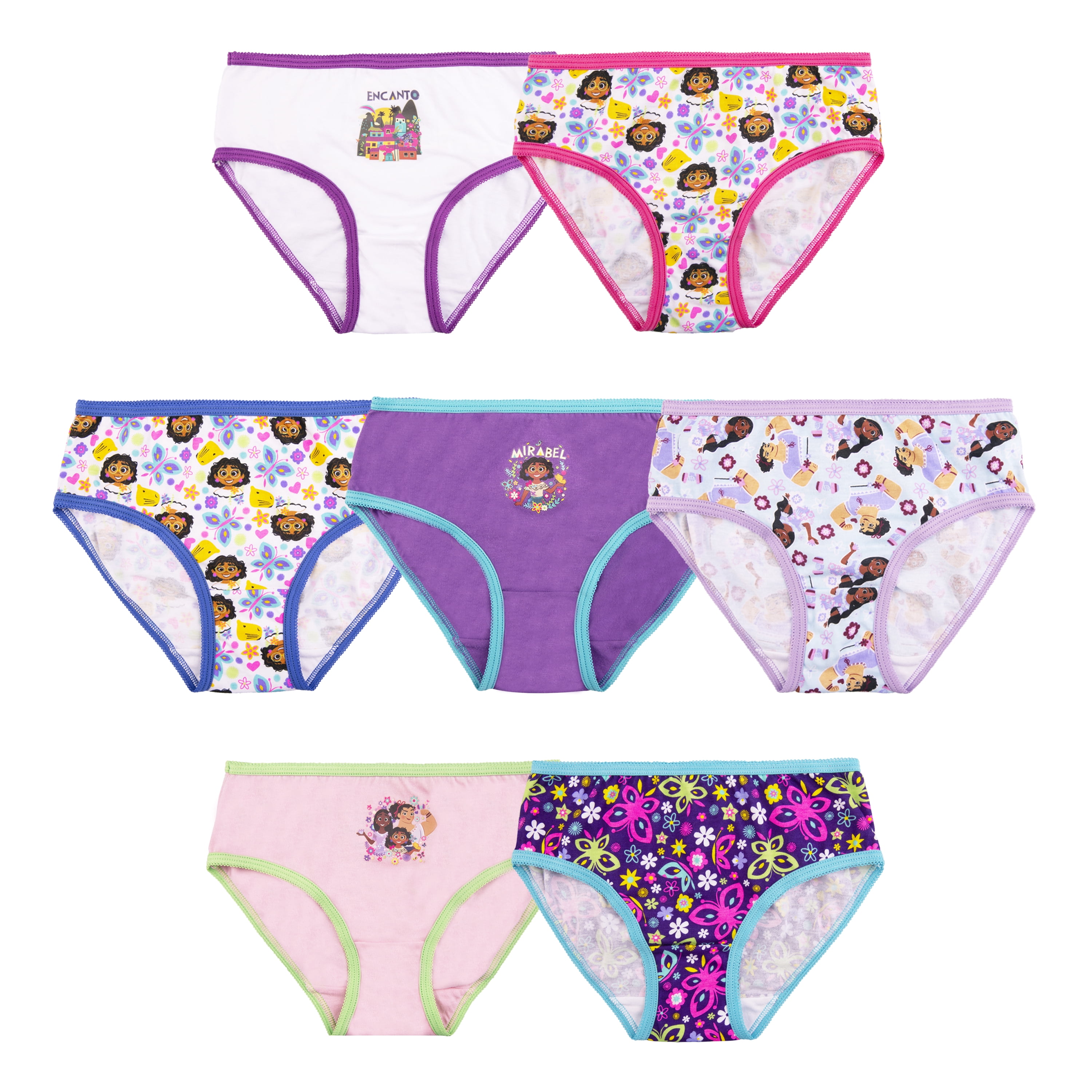Disney Girls Encanto Print Briefs, 7-Pack, Sizes 4-8