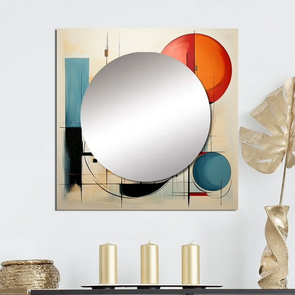 Designart "Dynamic Duality Colorful Mid Century Harmony II" Mid-century Square Mirror For Wall Decor - Large Multi-Color Square Printed Wall Mirror Art - Wall Mounted Square Mirror