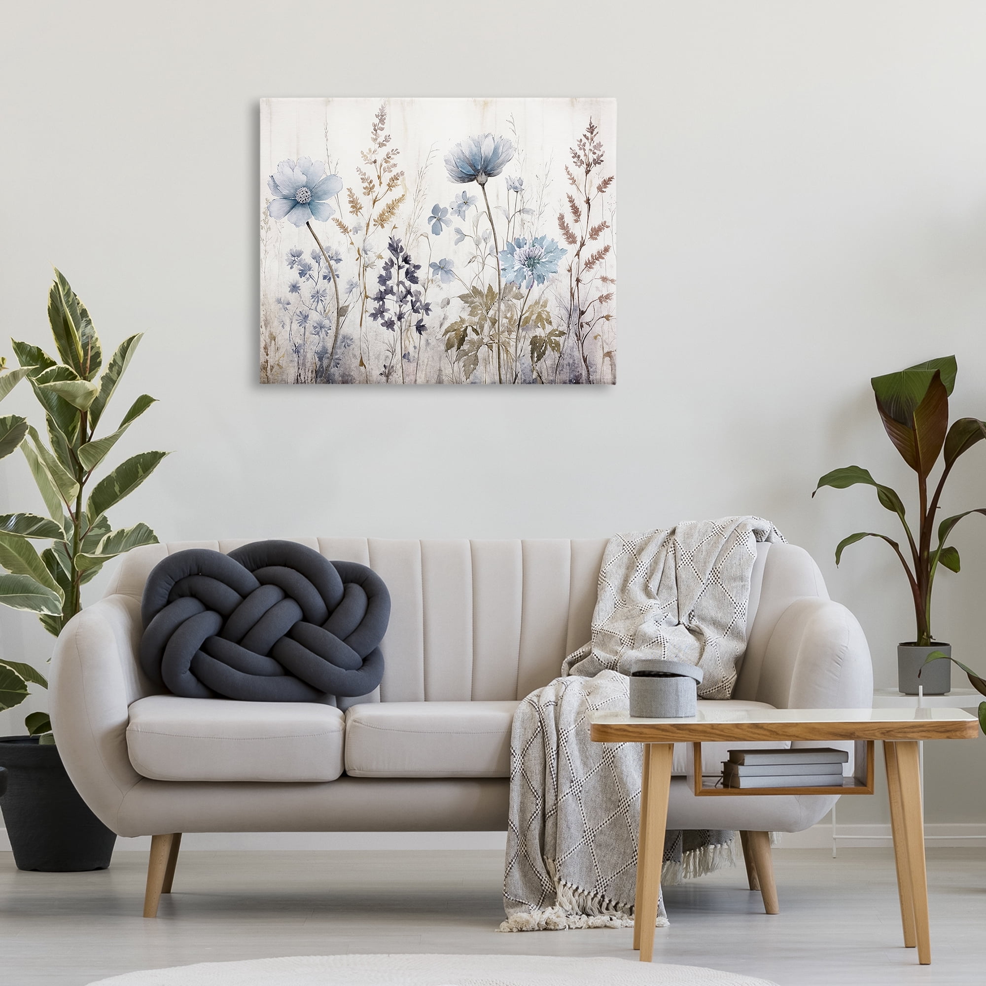 Stupell Industries Blue Nature Blossoms Plants & Flowers Painting Wrapped Canvas Art Print Wall Art, 40 x 30