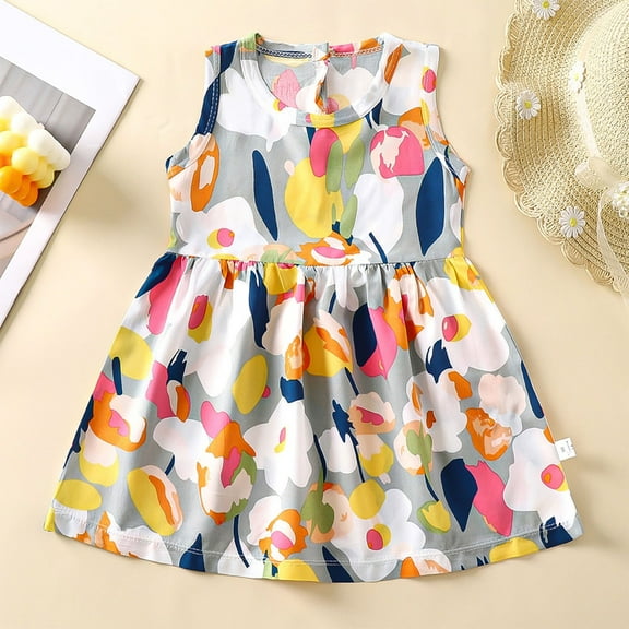 uublik Dresses for Girls Size 6M-11 Sleeveless Tank Dresses Summer Casual A-Line Flowy Sundress Beach Outfit Gray